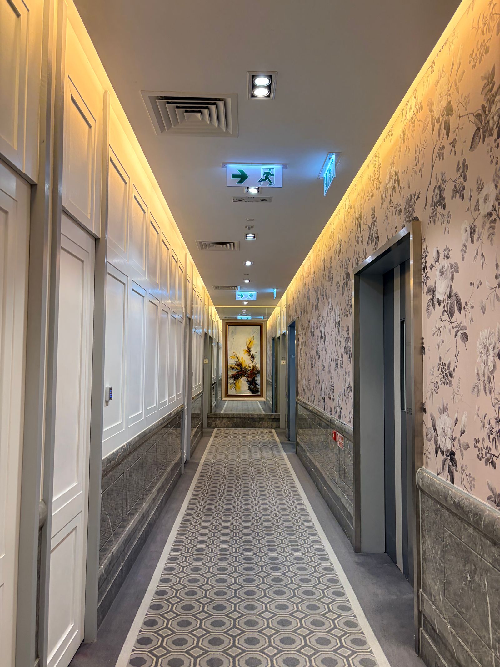 Hotel corridor with textured commercial vinyl